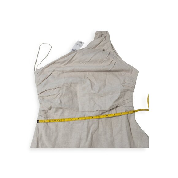 Abercrombie & Fitch Beige Linen Mini Dress SZ M One Shoulder Lined Cocktail Hour - Picture 10 of 12